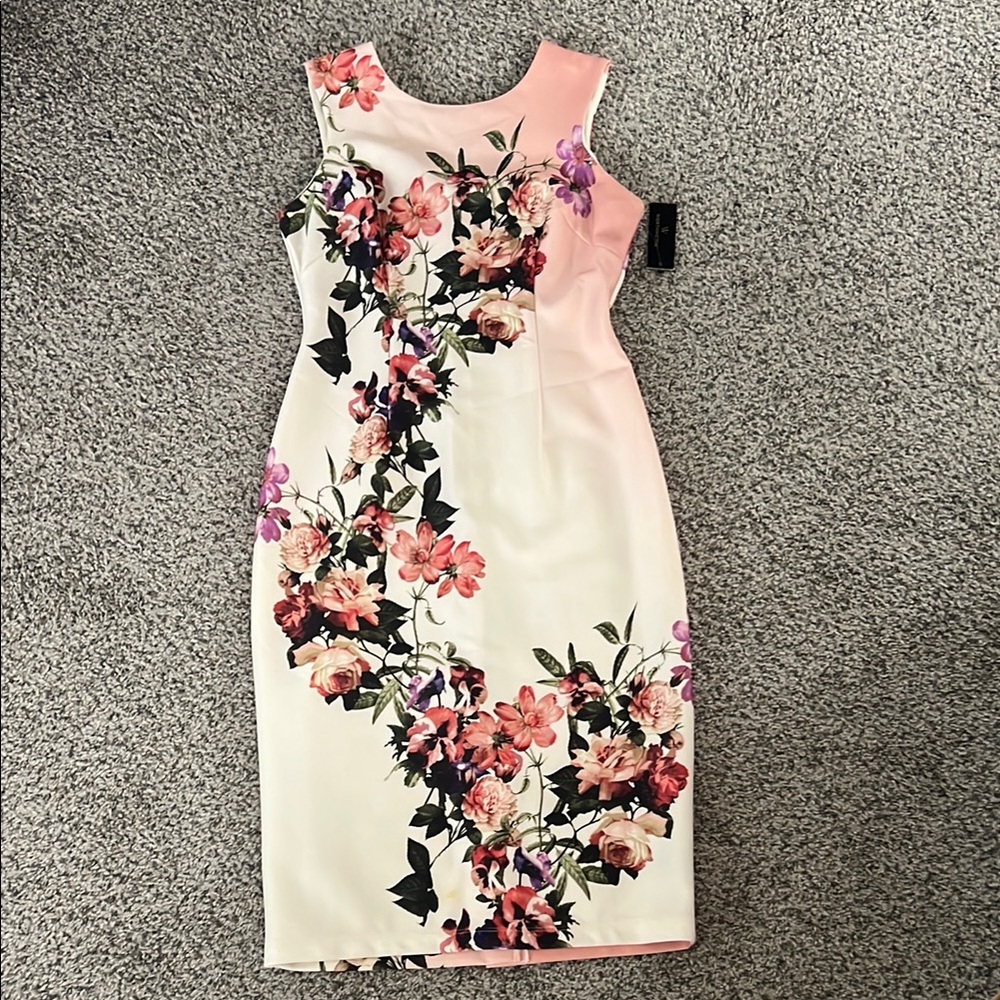 Worthington Asymmetrical Sheath Dress White and Cream